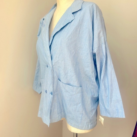 Vintage Double Breasted Blue Pin Striped Cotton Shirt/Blazer - Picture 4 of 9